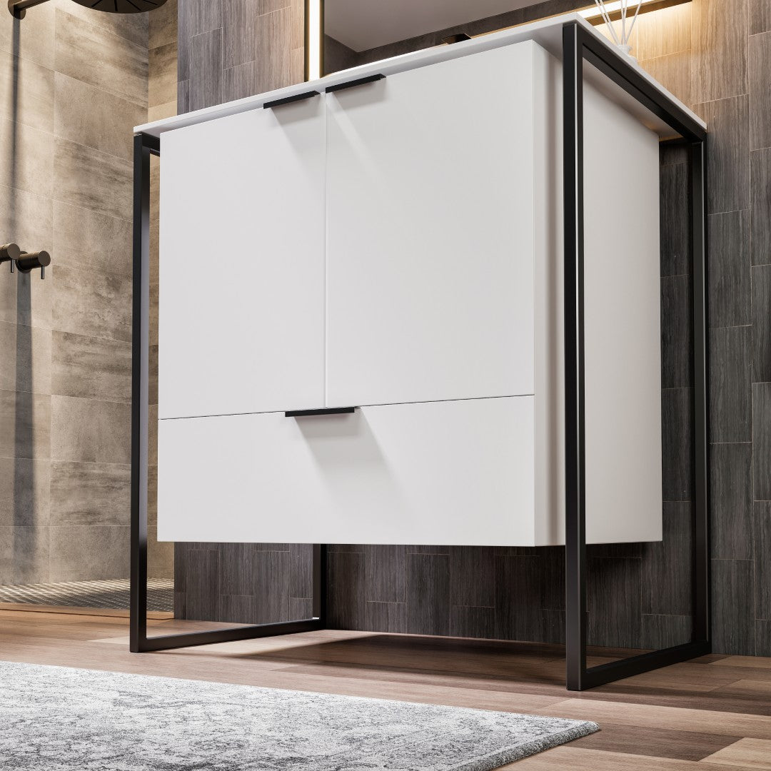 Onyx 26 in. White Wall Mount Single Sink Bath Vanity with Solid Surface Top and Integrated Sink