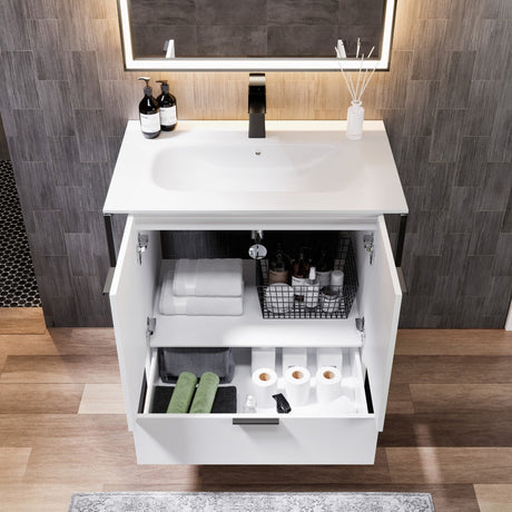 Onyx 26 in. White Wall Mount Single Sink Bath Vanity with Solid Surface Top and Integrated Sink