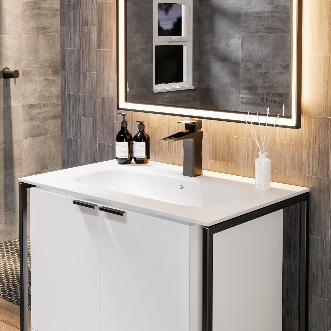 Onyx 26 in. White Wall Mount Single Sink Bath Vanity with Solid Surface Top and Integrated Sink