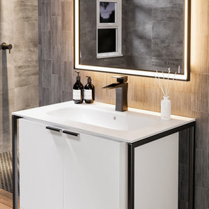 Onyx 26 in. White Wall Mount Single Sink Bath Vanity with Solid Surface Top and Integrated Sink