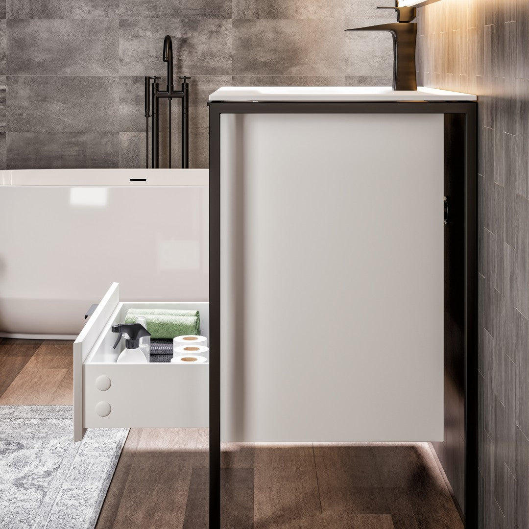 Onyx 26 in. White Wall Mount Single Sink Bath Vanity with Solid Surface Top and Integrated Sink