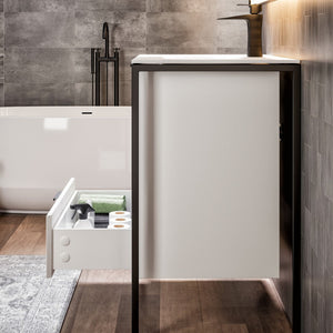 Onyx 26 in. White Wall Mount Single Sink Bath Vanity with Solid Surface Top and Integrated Sink