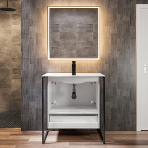 Onyx 26 in. White Wall Mount Single Sink Bath Vanity with Solid Surface Top and Integrated Sink