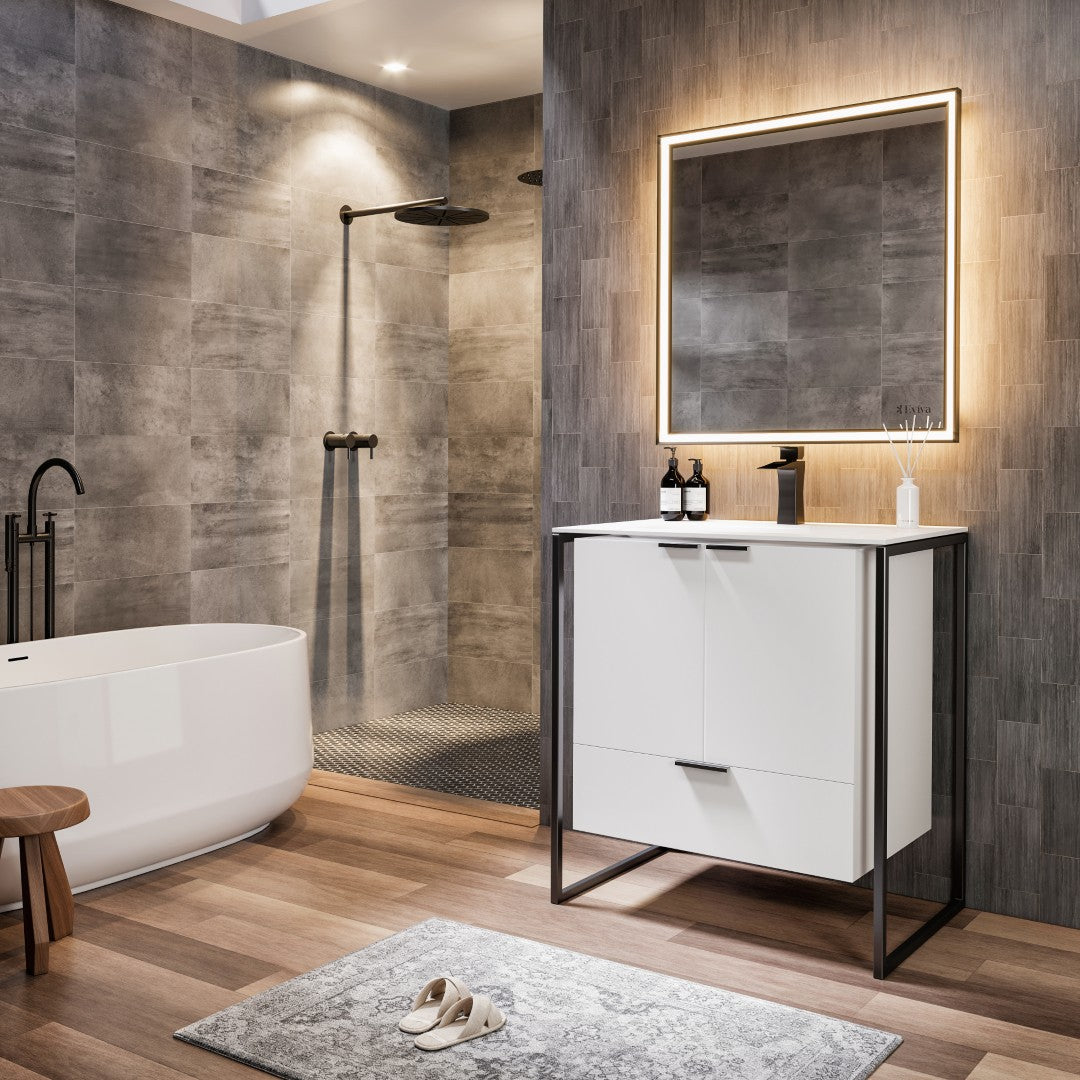 Onyx 26 in. White Wall Mount Single Sink Bath Vanity with Solid Surface Top and Integrated Sink