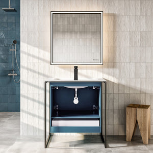 Onyx 26 in. Blue Wall Mount Single Sink Bath Vanity with Solid Surface Top and Integrated Sink