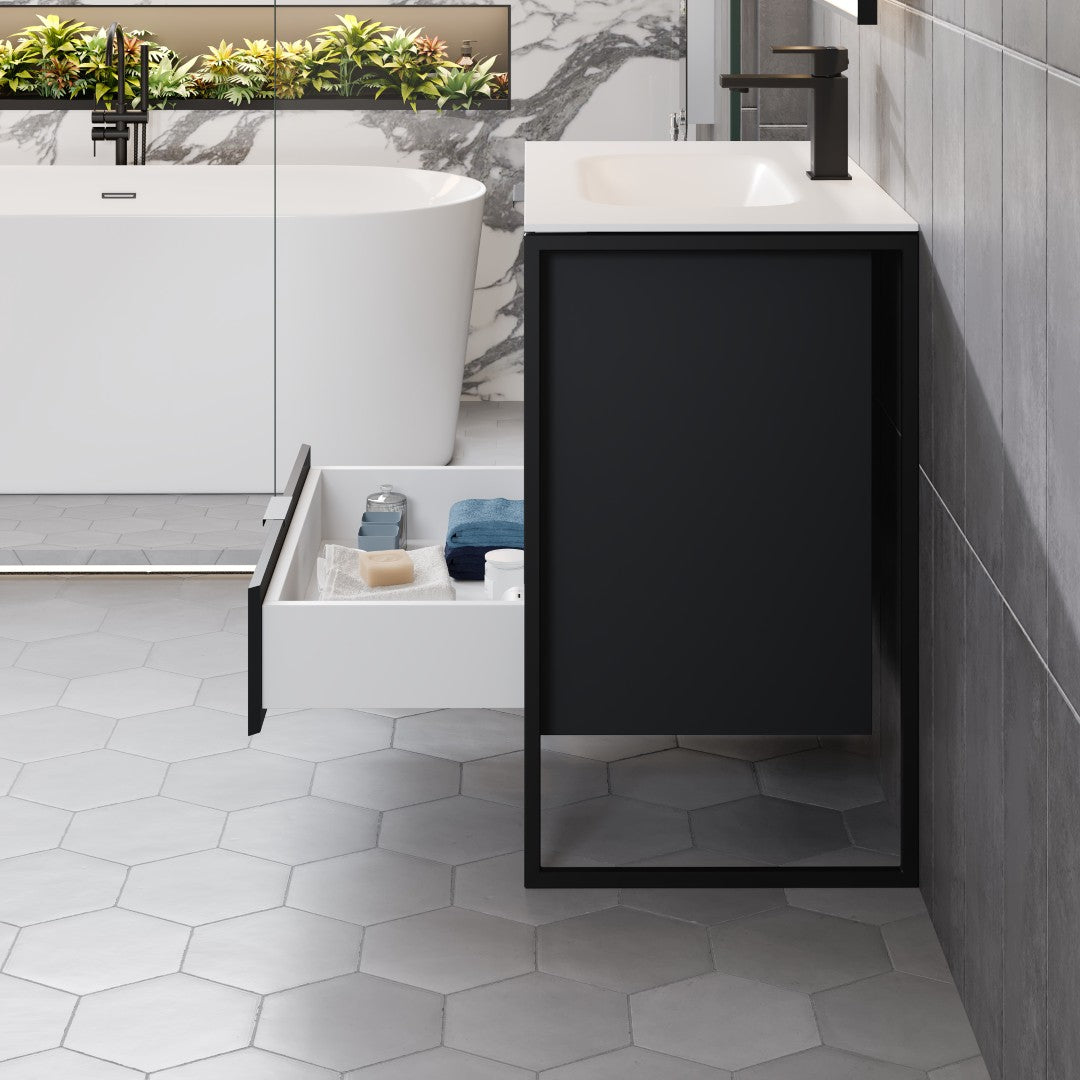 Onyx 34 in. Gray Wall Mount Single Sink Bath Vanity with Solid Surface Top and Integrated Sink