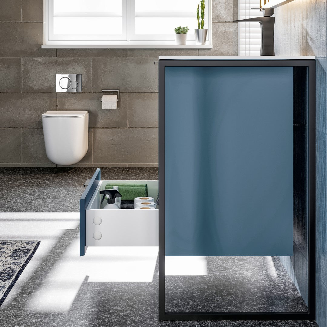 Onyx 34 in. Blue Wall Mount Single Sink Bath Vanity with Solid Surface Top and Integrated Sink