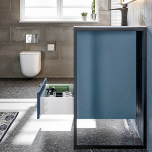 Onyx 34 in. Blue Wall Mount Single Sink Bath Vanity with Solid Surface Top and Integrated Sink