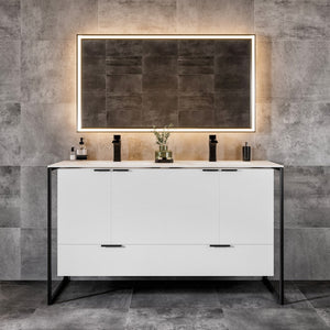 Onyx 48 in. White Wall Mount Double Sink  Bath Vanity with Solid Surface Top and Integrated Sinks