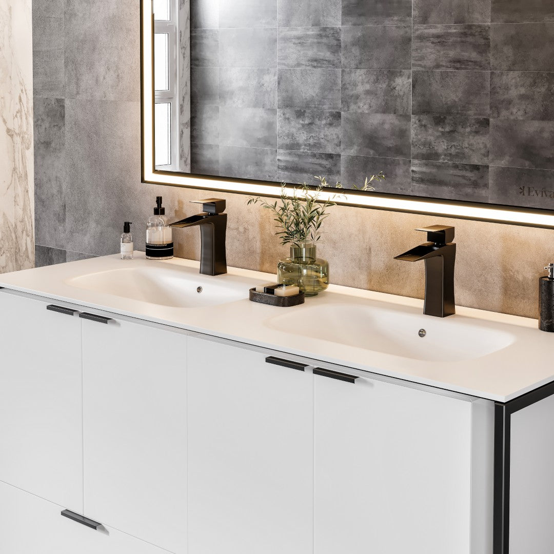 Onyx 48 in. White Wall Mount Double Sink  Bath Vanity with Solid Surface Top and Integrated Sinks