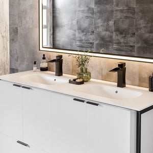 Onyx 48 in. White Wall Mount Double Sink  Bath Vanity with Solid Surface Top and Integrated Sinks