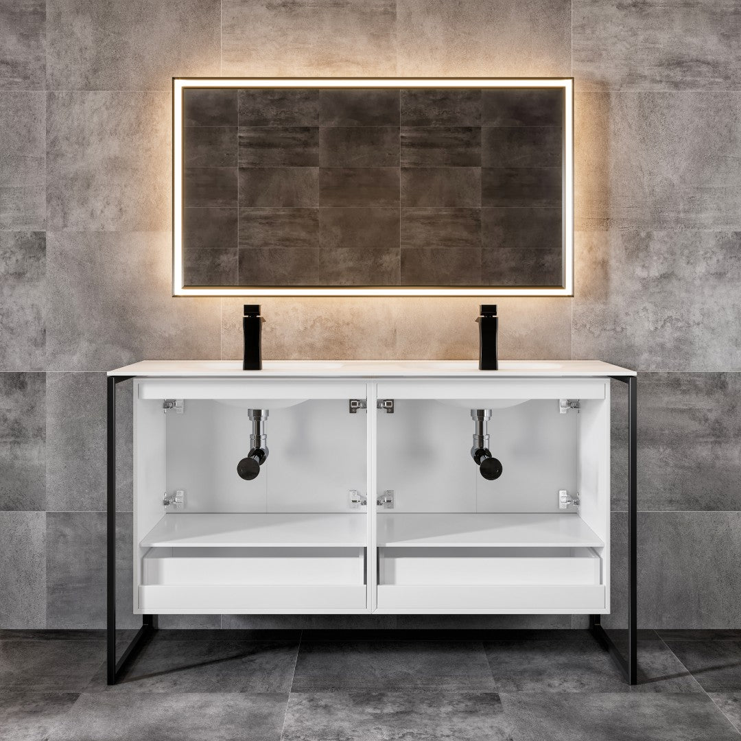 Onyx 48 in. White Wall Mount Double Sink  Bath Vanity with Solid Surface Top and Integrated Sinks