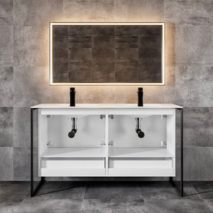 Onyx 48 in. White Wall Mount Double Sink  Bath Vanity with Solid Surface Top and Integrated Sinks