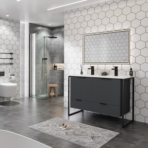 Onyx 48 in. Gray Wall Mount Double Sink  Bath Vanity with Solid Surface Top and Integrated Sinks
