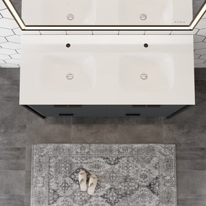Onyx 48 in. Gray Wall Mount Double Sink  Bath Vanity with Solid Surface Top and Integrated Sinks