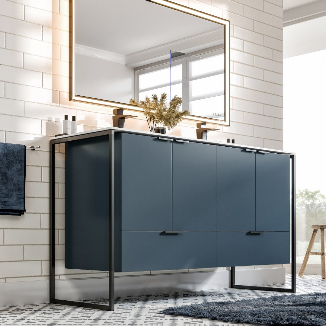 Onyx 48 in. Blue Wall Mount Double Sink  Bath Vanity with Solid Surface Top and Integrated Sinks