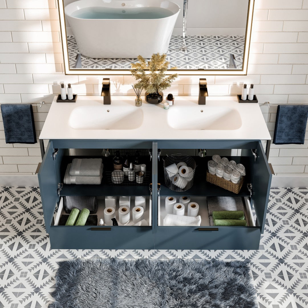 Onyx 48 in. Blue Wall Mount Double Sink  Bath Vanity with Solid Surface Top and Integrated Sinks