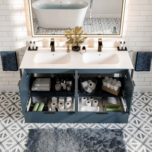 Onyx 48 in. Blue Wall Mount Double Sink  Bath Vanity with Solid Surface Top and Integrated Sinks