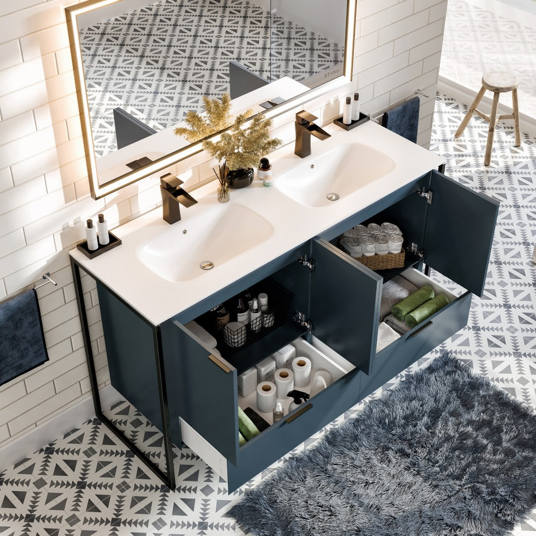 Onyx 48 in. Blue Wall Mount Double Sink  Bath Vanity with Solid Surface Top and Integrated Sinks