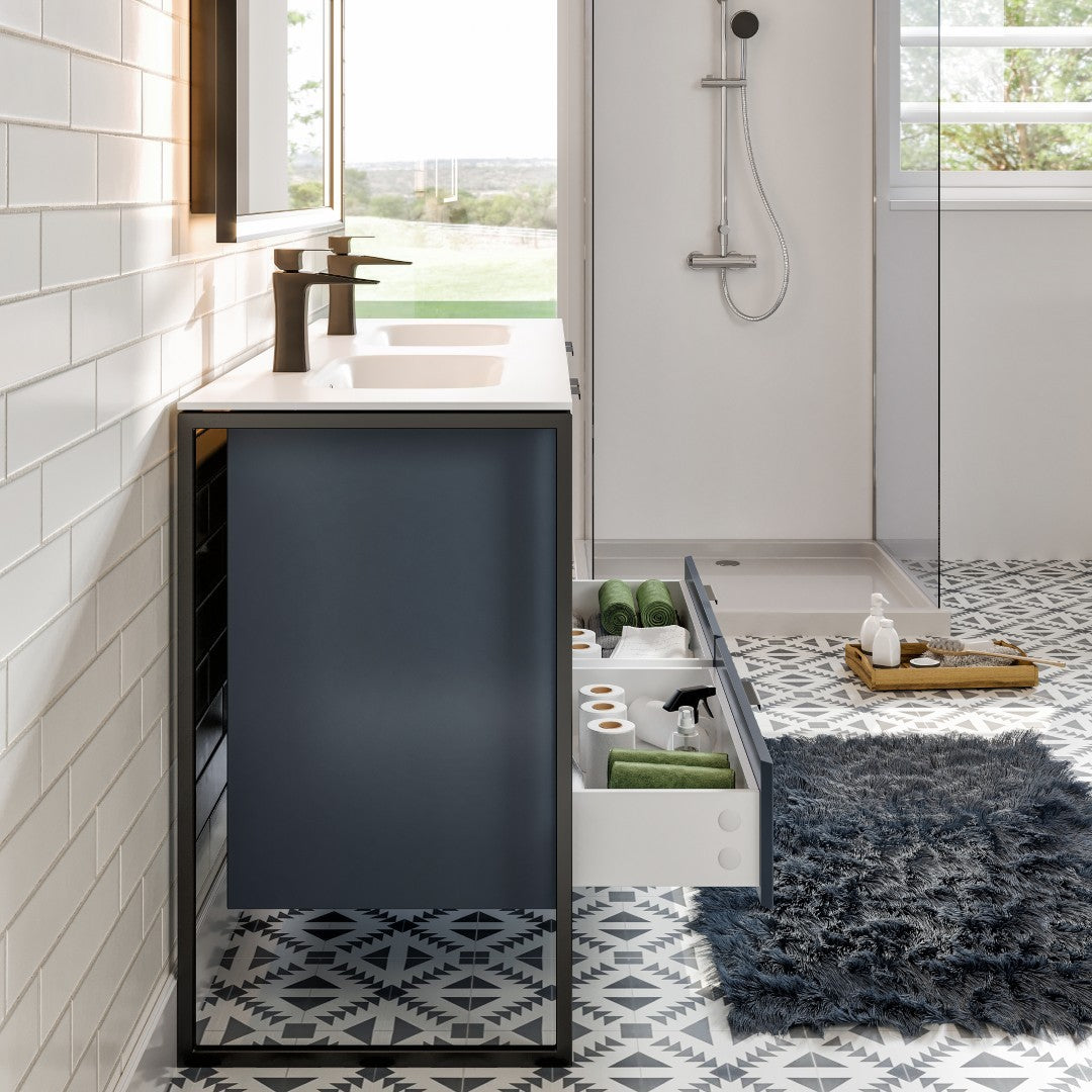 Onyx 48 in. Blue Wall Mount Double Sink  Bath Vanity with Solid Surface Top and Integrated Sinks