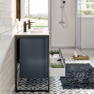 Onyx 48 in. Blue Wall Mount Double Sink  Bath Vanity with Solid Surface Top and Integrated Sinks
