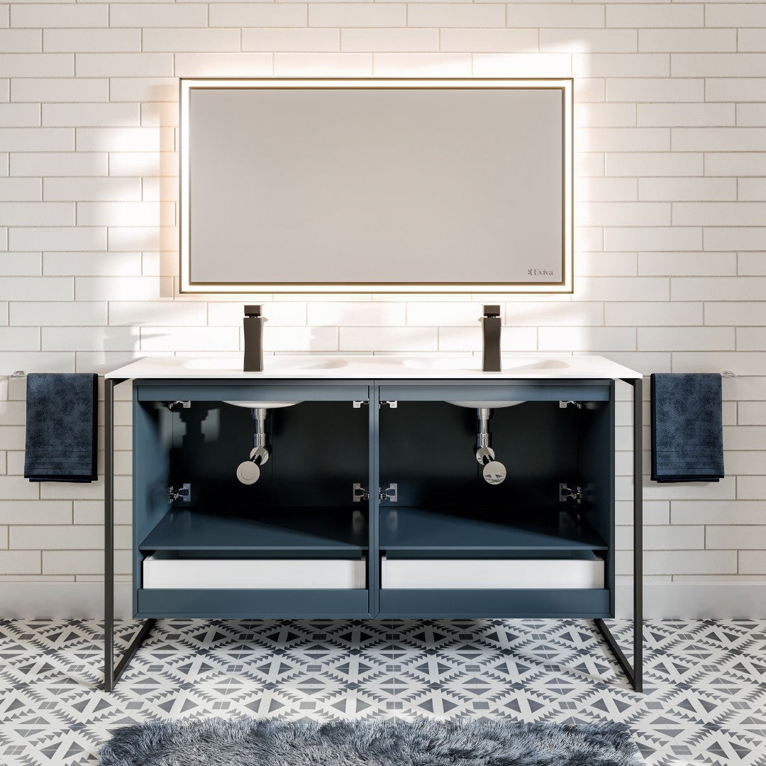 Onyx 48 in. Blue Wall Mount Double Sink  Bath Vanity with Solid Surface Top and Integrated Sinks