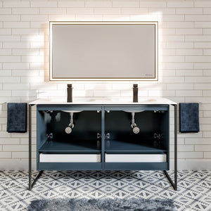Onyx 48 in. Blue Wall Mount Double Sink  Bath Vanity with Solid Surface Top and Integrated Sinks
