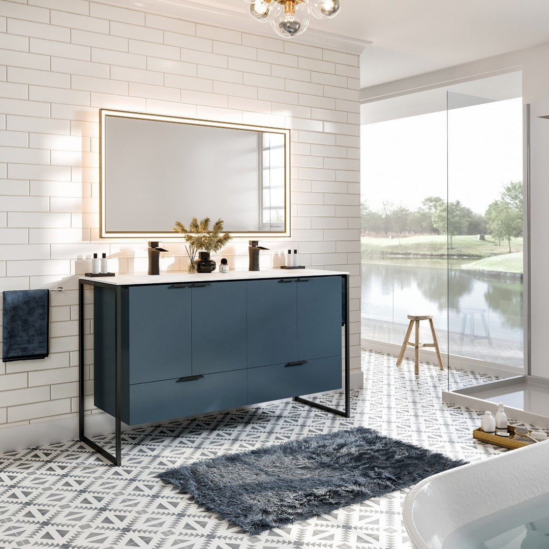 Onyx 48 in. Blue Wall Mount Double Sink  Bath Vanity with Solid Surface Top and Integrated Sinks