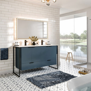 Onyx 48 in. Blue Wall Mount Double Sink  Bath Vanity with Solid Surface Top and Integrated Sinks