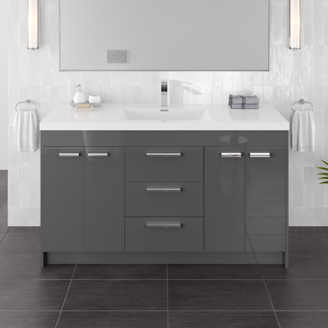 Lugano 60 in. Gray Single Sink Bath Vanity with Acrylic Top and Integrated Sink