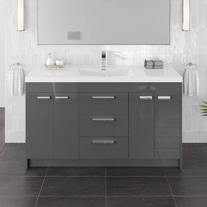 Lugano 60 in. Gray Single Sink Bath Vanity with Acrylic Top and Integrated Sink