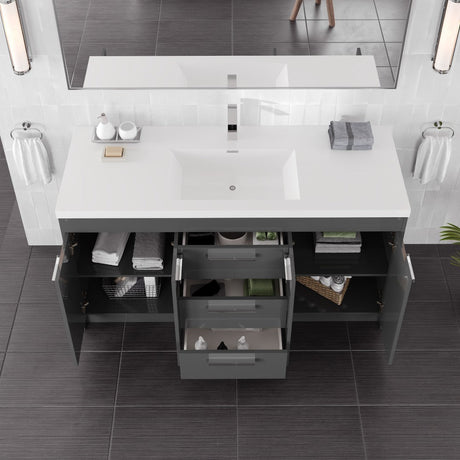 Lugano 60 in. Gray Single Sink Bath Vanity with Acrylic Top and Integrated Sink
