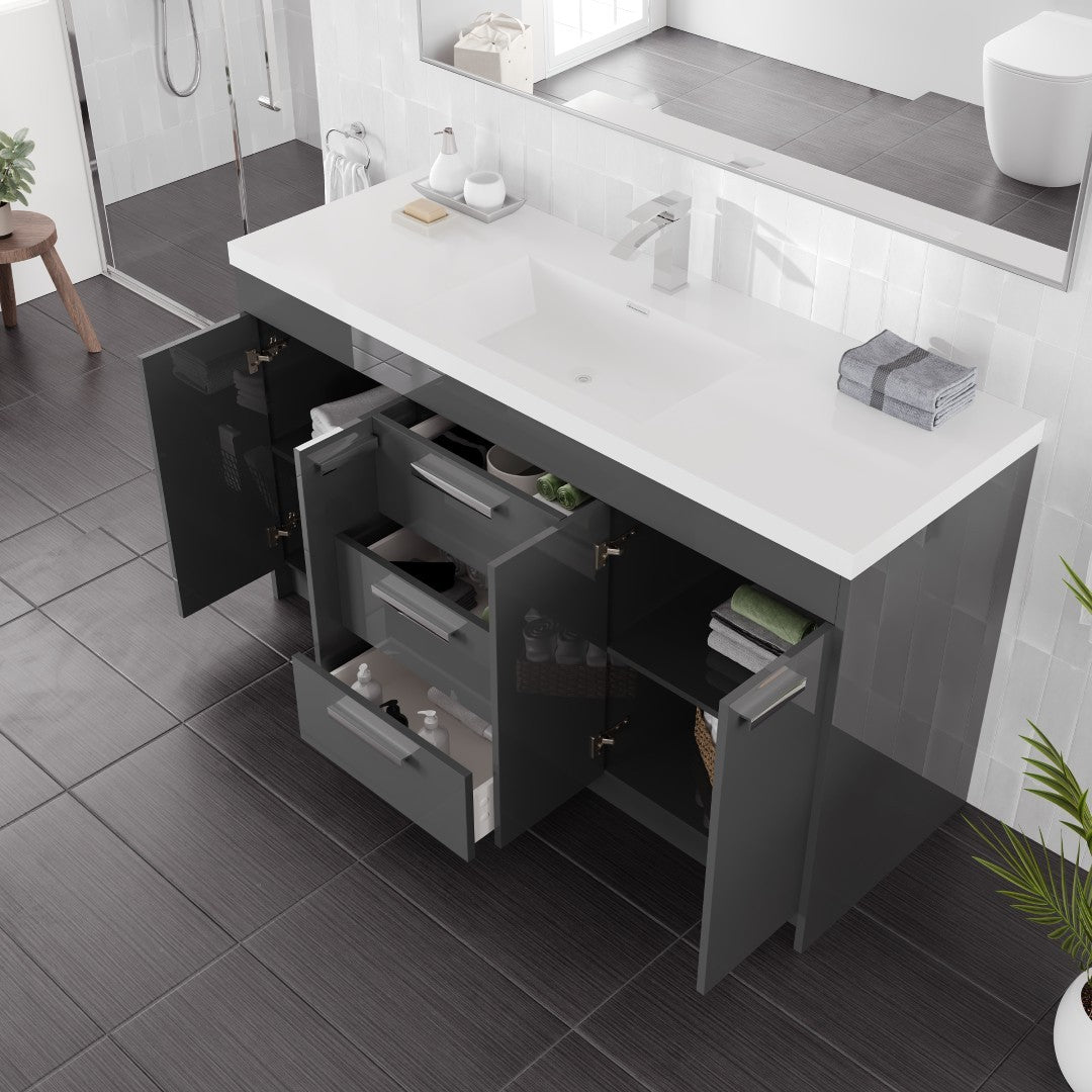 Lugano 60 in. Gray Single Sink Bath Vanity with Acrylic Top and Integrated Sink