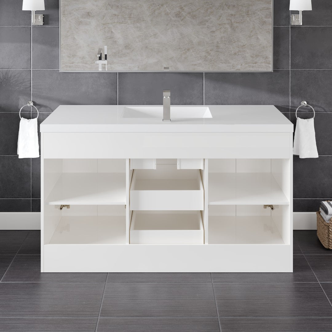 Lugano 60 in. White Single Sink Bath Vanity with Acrylic Top and Integrated Sink