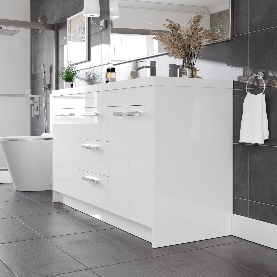 Lugano 60 in. White Single Sink Bath Vanity with Acrylic Top and Integrated Sink