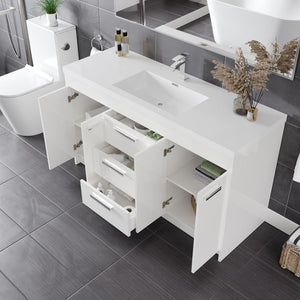 Lugano 60 in. White Single Sink Bath Vanity with Acrylic Top and Integrated Sink