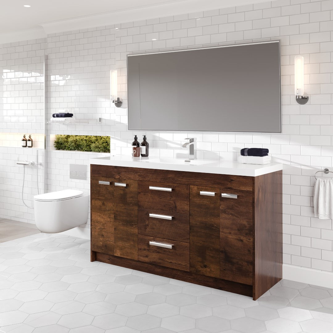 Lugano 60 in. Rosewood Single Sink Bath Vanity with Acrylic Top and Integrated Sink