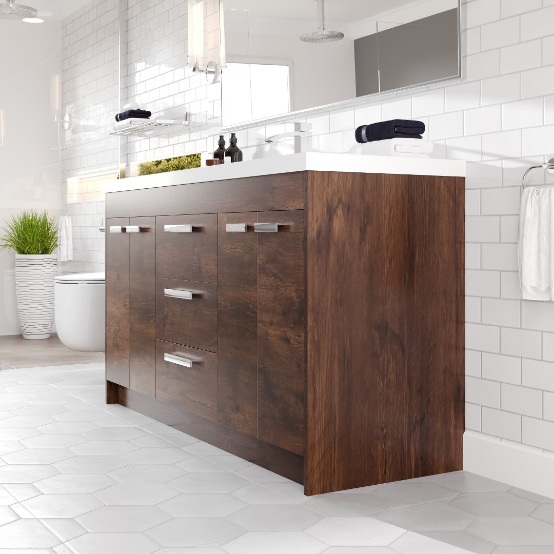 Lugano 60 in. Rosewood Single Sink Bath Vanity with Acrylic Top and Integrated Sink