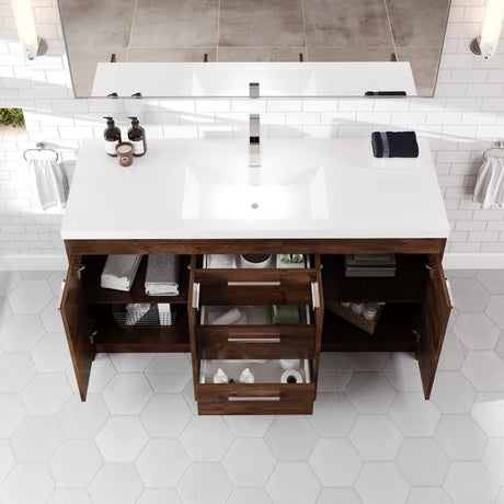Lugano 60 in. Rosewood Single Sink Bath Vanity with Acrylic Top and Integrated Sink