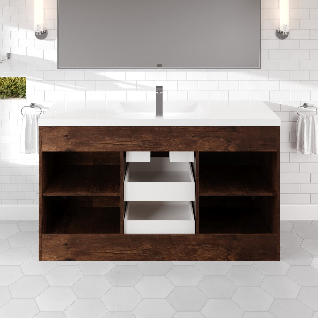 Lugano 60 in. Rosewood Single Sink Bath Vanity with Acrylic Top and Integrated Sink