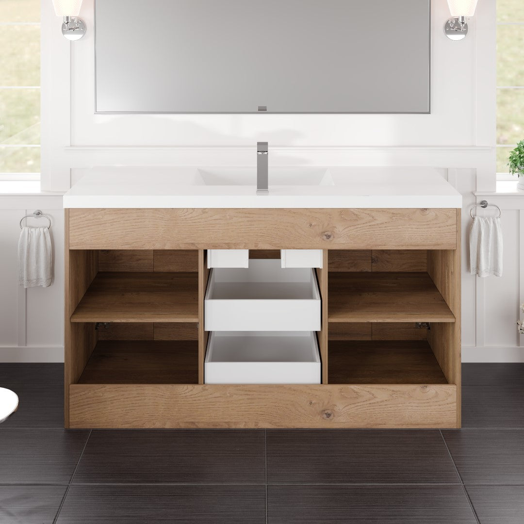 Lugano 60 in. Natural Oak Single Sink Bath Vanity with Acrylic Top and Integrated Sink