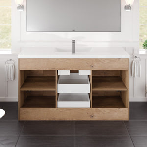 Lugano 60 in. Natural Oak Single Sink Bath Vanity with Acrylic Top and Integrated Sink