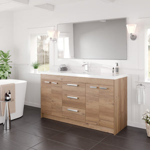 Lugano 60 in. Natural Oak Single Sink Bath Vanity with Acrylic Top and Integrated Sink