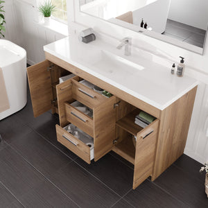 Lugano 60 in. Natural Oak Single Sink Bath Vanity with Acrylic Top and Integrated Sink