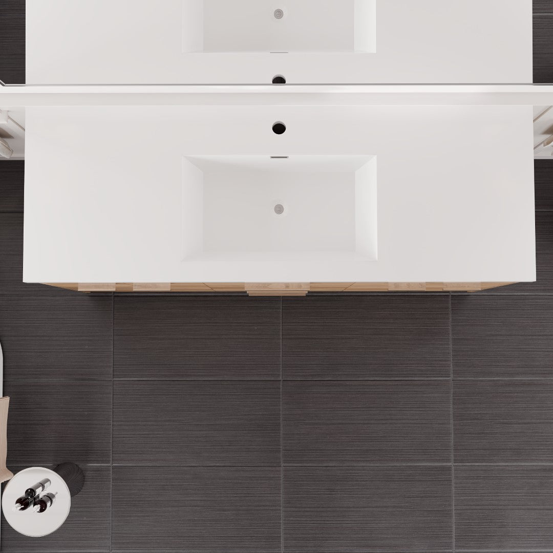 Lugano 60 in. Natural Oak Single Sink Bath Vanity with Acrylic Top and Integrated Sink