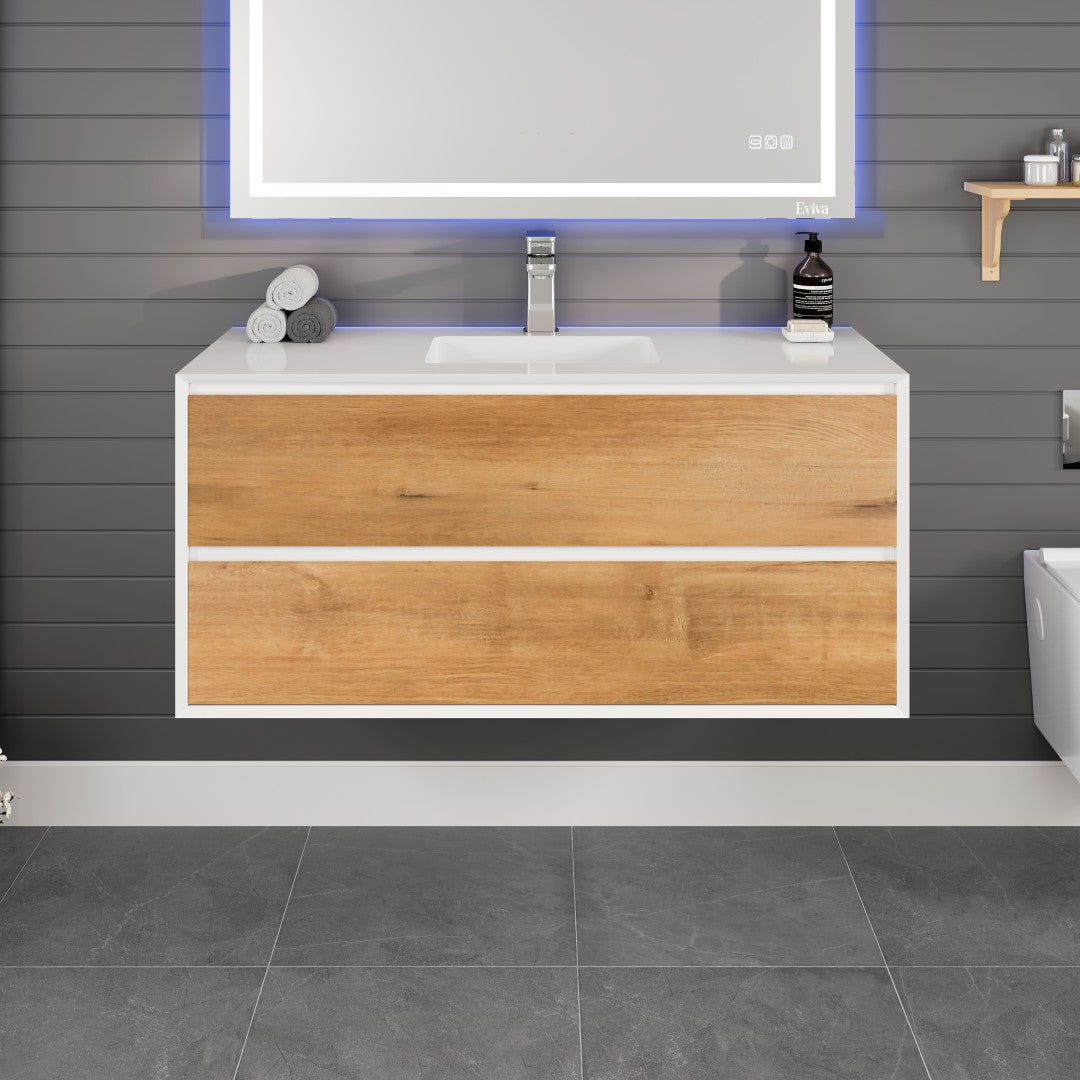 Vienna 48 in. Oak Wall Mount Single Sink Bath Vanity with Acrylic Top and Integrated Sink