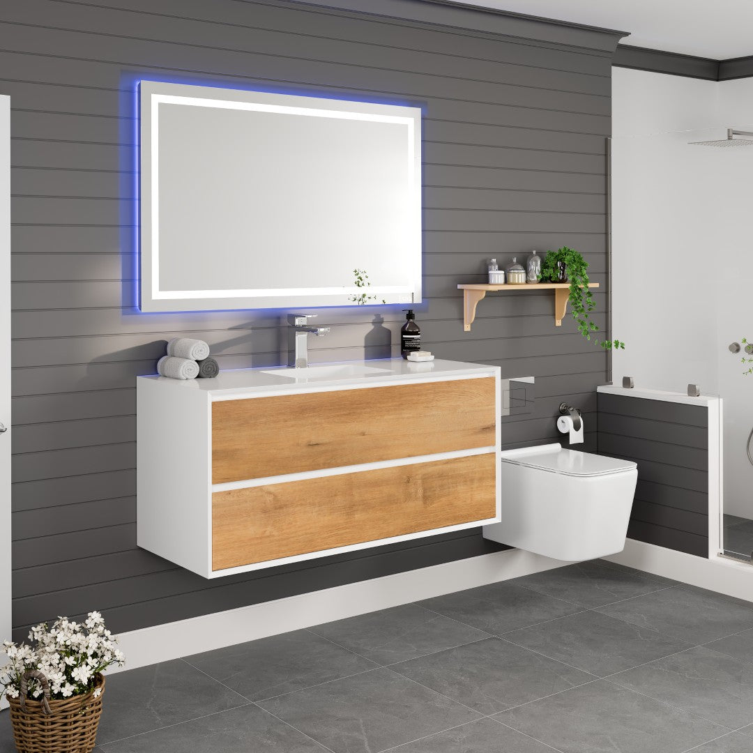 Vienna 48 in. Oak Wall Mount Single Sink Bath Vanity with Acrylic Top and Integrated Sink