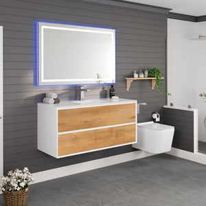 Vienna 48 in. Oak Wall Mount Single Sink Bath Vanity with Acrylic Top and Integrated Sink