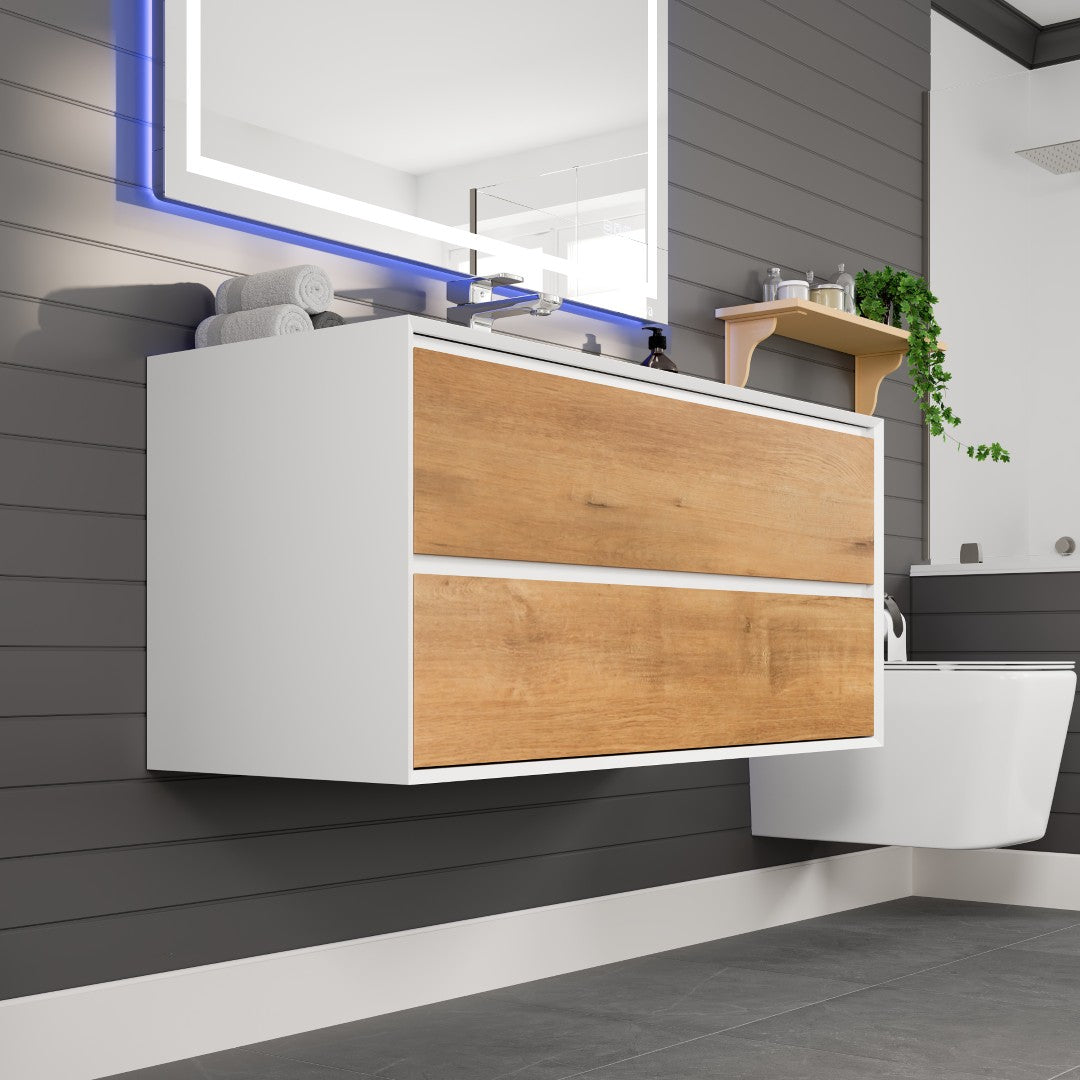 Vienna 48 in. Oak Wall Mount Single Sink Bath Vanity with Acrylic Top and Integrated Sink
