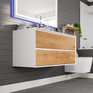 Vienna 48 in. Oak Wall Mount Single Sink Bath Vanity with Acrylic Top and Integrated Sink